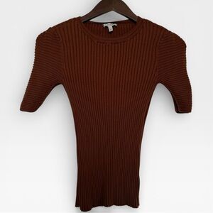 Ella Moss Miranda Puff Sleeve Ribbed Sweater Top – Cinnamon (M)